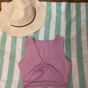 Purple Crop Tank Top with Tie Front and Cut Out